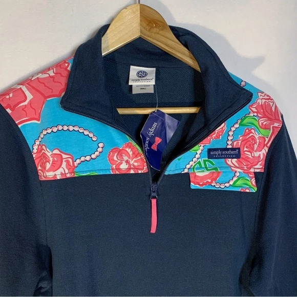 Simply Southern Navy Floral 1/4 Zip Pullover Sweatshirt - Picture 5 of 8